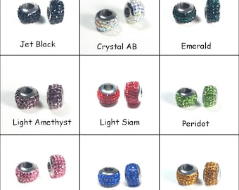 Rhinestone Bead, Stainless Steel Large Hole Beads, Crystal Inlay,  Stainless Steel Core, 8x12mm, 5mm Hole, Lot Size 2 Beads #18XX