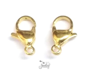 Gold Stainless Lobster Clasps, 12mm, Light Antique Gold Color Stainless Steel Jewelry Making Supplies, Lot Size 5 to 20, #1332 G