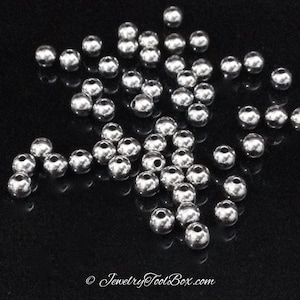 4mm Stainless Steel Beads, 1mm Hole, Round, 201 Grade Stainless, Hypoallergenic, Non Tarnish, Lot Size 50 to 100, #1522