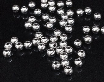 4mm Stainless Steel Beads, 1mm Hole, Round, 201 Grade Stainless, Hypoallergenic, Non Tarnish, Lot Size 50 to 100, #1522