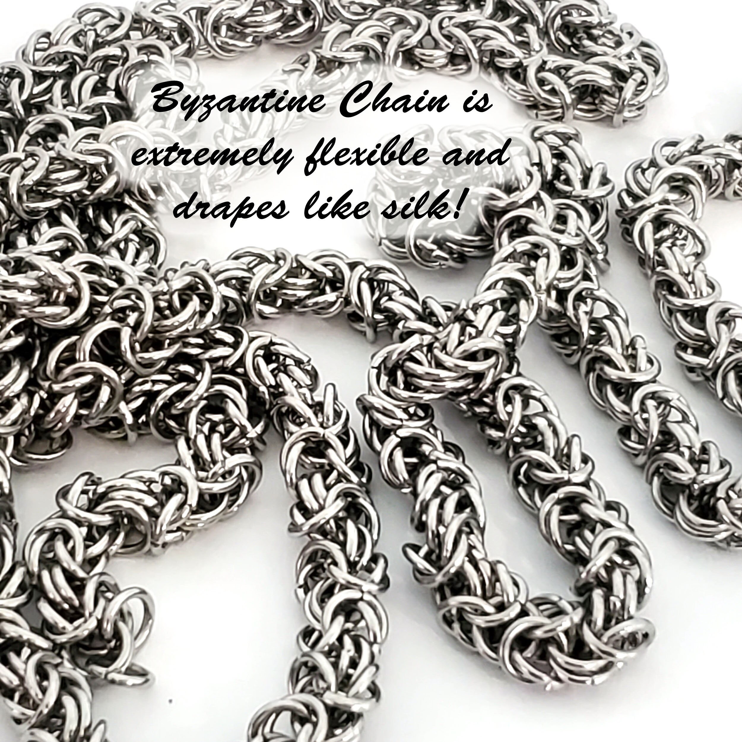 6mm Byzantine Chain Stainless Steel, 36 Inches, Open Links, 6mm