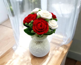 Crochet Rose Bouquet | Handmade Yarn Flower Vase