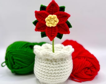 Crochet Poinsettia & Holly Flowerpots | Handmade Christmas Decor