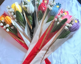 Handmade Crochet Tulip Bouquet | Floral Forever Keepsakes for Valentine’s Day, Party Favors, Anniversary