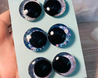 Handpainted 30mm Safety Eyes for Crochet Dolls, Winter Snowflake Design