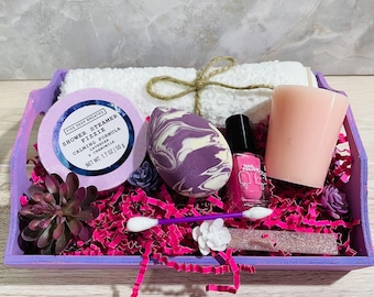 Hand Painted Wooden Kawaii Bath Tray Gift Sets: Handmade Soap Spa Set