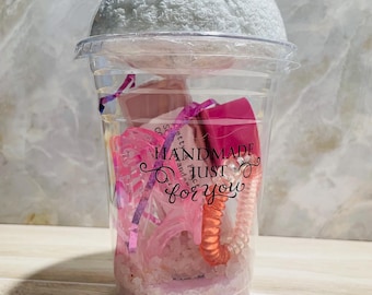 Pink Spa Cup Gift Set, Handmade Spa Accessories Birthday Present