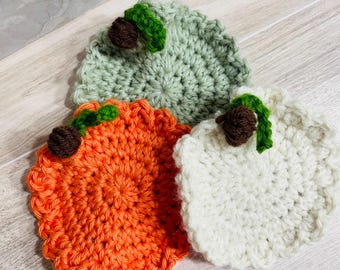 Pumpkin Shaped Crochet Coasters, Natural Handmade Cotton Mug Rugs