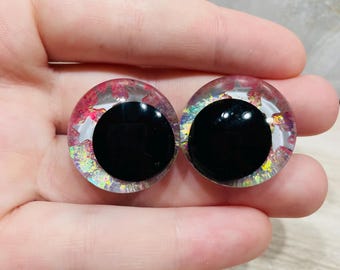 30mm Glitter Resin Eyes, Handmade Iridescent Amigurumi Plush Eyes