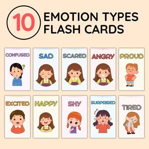10 cartes flash émotions pour enfants, cartes émotions, sentiments des tout-petits à imprimer, activité SEL préscolaire, reconnaissance émotionnelle, téléchargement numérique