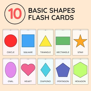 10 Formen Bildkarten, Gemeinsame Formen für Kinder, Vorschule lernen, Kleinkind Karteikarten, Hausschule, Montessori, digitaler Download, druckbar