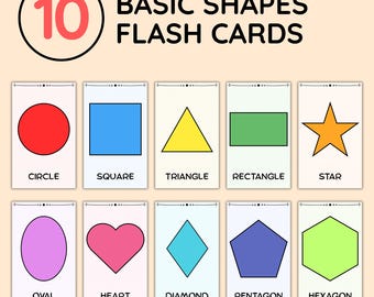 10 Shapes Flash Cards, Common Shapes for Kids, Toddler Learning, Preschool Printable, Homeschool, Montessori, Digital Download