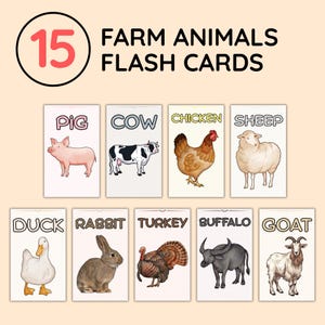 15 cartes flash animaux de la ferme, apprentissage préscolaire, activité imprimable pour tout-petits, animaux de la ferme Montessori, téléchargement numérique, école à la maison