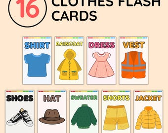 16 Clothes Flash Cards, Clothing, Toddler Clothing Printable, Preschool Learning, Montessori Cards, Homeschool Resource, Digital Download