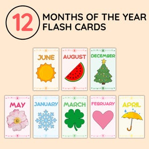 12 Monate des Jahres, Monate, druckbare Kalendermonate, Vorschullernen, Kleinkind Karteikarten, Hausschule, digitaler Download
