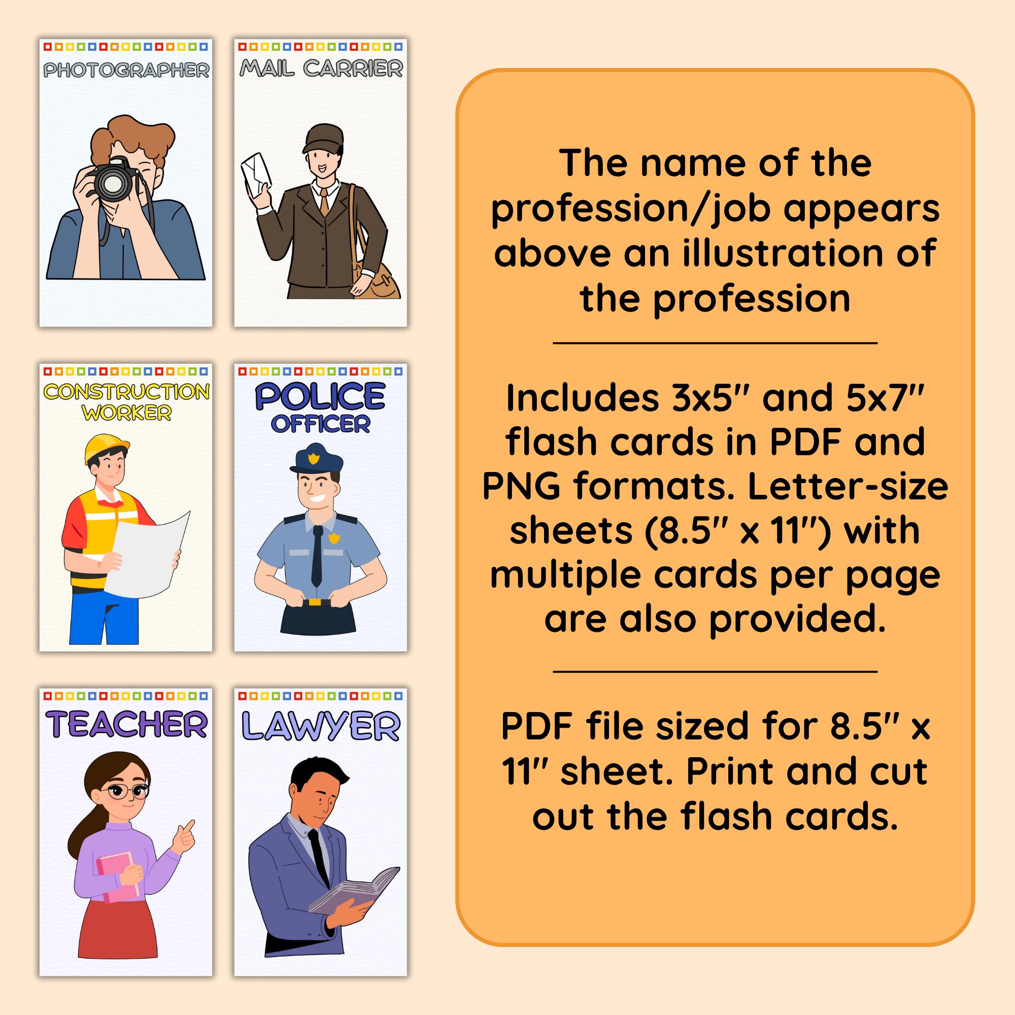 16 Professions Flash Cards, Job & Occupation Flashcards for Kids ...