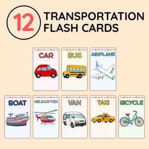 12 Transportmittel Flash Karten, Gemeinsame Fahrzeuge für Kinder, Kleinkind Lernen, Vorschule Druckbar, Homeschool, Montessori, digitaler Download