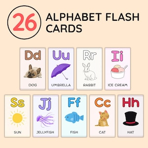 26 ABC-Lernkarten, Alphabet A - Z, Lernkarten, Kinder druckbare ABC, Montessori-Karten, digitaler Download, Vorschule, Homeschool