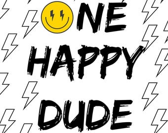 Smiley face lightning bolt Birthday party Decor: One Happy Dude