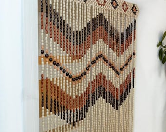 Beaded Door Curtain, Wooden Bead Curtain for Doorways, Boho Wall Art, Wood Bead Doorway Hanging, Room Divider, Hippie Home Decor.