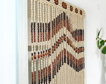 Beaded Door Curtain, Wooden Bead Curtain for Doorways, Boho Wall Art, Wood Bead Doorway Hanging, Room Divider, Hippie Home Decor.