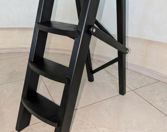 Folding 3-Step Kitchen Chair, Wooden Step Stool Ladder, Multi-functional Library Stool, Rustic Wooden Stepladder, Farmhouse Home Decor.