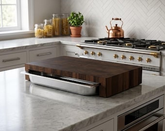 Tabla de cortar de nogal americano de grano final con bandeja.