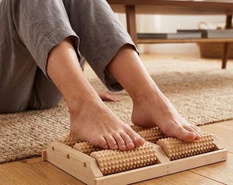 Houten voetmassageroller, dubbele voetmassageroller voor reflexologie, verlichting acupressuur fasciitis plantaris, milieuvriendelijk beukenhoutcadeau