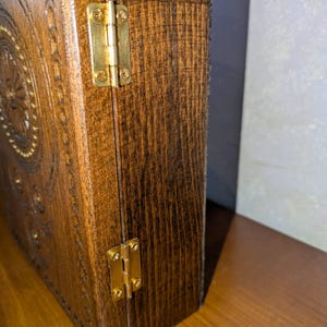 Hand-Carved Wooden Key Holder Wall Cabinet, Vintage Style Entryway Organizer, Rustic Home Decor, Solid Wood Wall Cupboard with Carvings. image 9