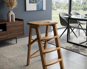 Silla multifuncional para el hogar y la oficina | Taburete plegable tipo escalera de bar / Taburete compacto tipo escalera de cocina / Escalera de estilo moderno de mediados de siglo.