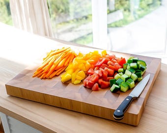 Tabla de cortar personalizada de fresno y roble con veta final: madera grabada