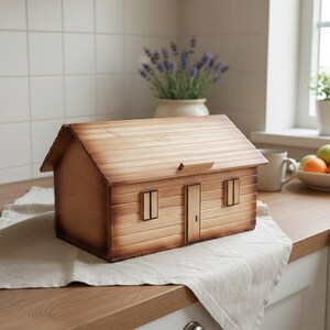 Handcrafted Log Cabin Bread Bin, Rustic Farmhouse Wooden Kitchen Storage Box