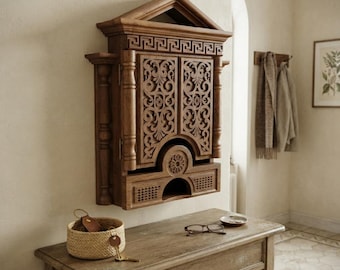 Handmade Wooden Key Holder Cabinet for Wall, Carved Key Cabinet Wall Mount, Rustic Entryway Key Box Decor, Housewarming Gift for Home