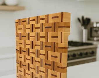 Tabla de charcutería de fresno y secuoya, tabla de cortar personalizada, tabla de cortar grande, bloque de carnicero de tejido de canasta, tabla de madera grande para encimera.