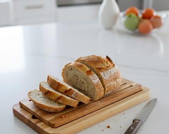 Tabla de cortar sándwiches ranurada con bandeja recogemigas - Tabla de madera para cortar pan con recogemigas, regalo para inauguración de casa.