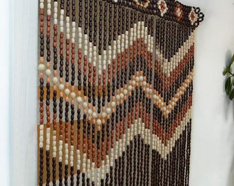Cortina de puerta con cuentas, cortina de cuentas de madera para puertas, arte de pared bohemio, cortina de cuentas de madera para puerta, divisor de ambientes, decoración del hogar hippie.