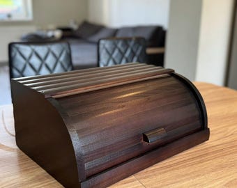 Almacenamiento de pan de estilo rústico de granja, caja de pan de madera hecha a mano, panera con tapa enrollable para encimera de cocina, regalo de utensilios de cocina de madera ecológicos.