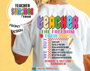 Teacher Svg, Teacher The Freedom Tour 2025 Svg, Summer Brake 2025, Retro Last Day of School Svg Bundle, Teacher Summer Tour Svg Cut File