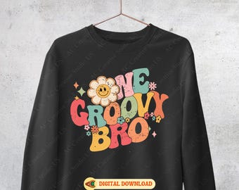 One Groovy Bro Floral Svg Bundle, Groovy Bro Png, Boys Birthday Png, Birthday Boho Shirt, Brother shirt, Groovy Baby Png