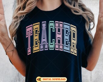 Retro Teacher SVG: Wavy Varsity Font, Back to School Design (Digital Download