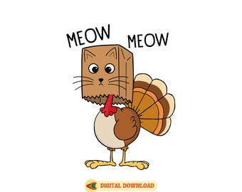 Funny Turkey Cat Thanksgiving PNG Design (Digital Download)