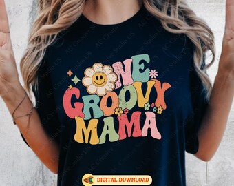 One Groovy Mama Retro Floral Svg Bundle, Boy Mom Png, Girls First Birthday Png, 1st Birthday Boho Shirt, Groovy Mom Sublimation