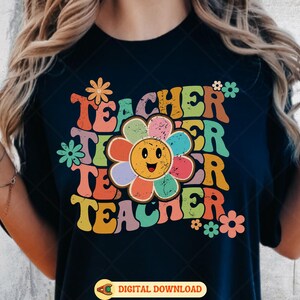Retro Floral Teacher SVG PNG: Groovy Back to School Design (Digital Download