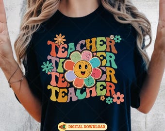 Retro Floral Teacher SVG PNG: Groovy Back to School Design (Digital Download