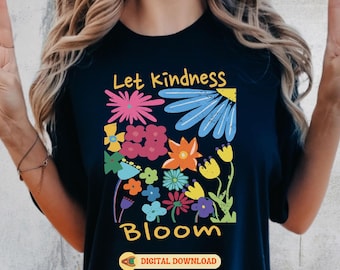Let Kindness Bloom PNG: Retro Boho Flower Design (Digital Download