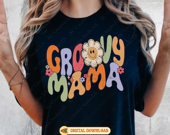 Groovy Mama Svg, Groovy Mama Png, Floral Mama Wavy Design, Retro Mama Sublimation, Pregnancy Reveal Design,Boho Wavy Mama Cut File