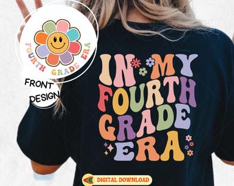 Fourth Grade Era PNG SVG Bundle: Groovy Floral Back to School Design (Digital Download)