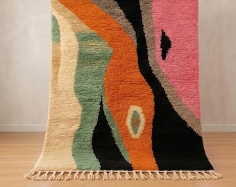 Kolorowy marokański wełniany dywan, abstrakcyjny różowo-zielony berberyjski dywanik podłogowy, rzemieślniczy, pluszowy dywanik, nowoczesny boho, 8x10, 9x12, niestandardowy, wyjątkowy, najwyższej jakości dywan