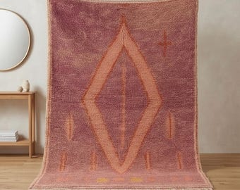 Rosa Marokkanischer Wollteppich Handgewebter Beni Ourain Großer Berber Teppich Rauten Rauten Teppich