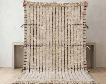 Handmade Moroccan Wool Rug – Cream Shaggy Berber Art, Nordic Tribal Home Decor